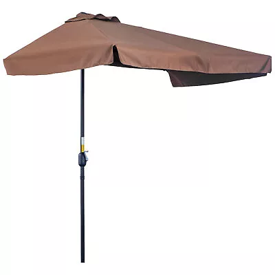 Outsunny 2.3m Half Round Parasol Garden Sun Umbrella Metal W/ Crank Brown • £43.99