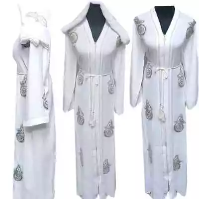 Luxury Women White Embroidery Stones Work Abaya Jalabiya • £44.99
