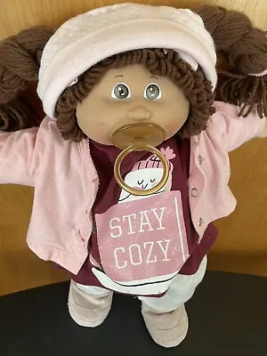 Cabbage Patch Kids ‘85 Brown Eyed Girl Pacifier Doll Wearing Stay Cozy Outfit • $128.03