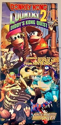 Authentic Nintendo Power Poster VTG NES SNES N64 22x11 Donkey Kong Country 2 • $49.99