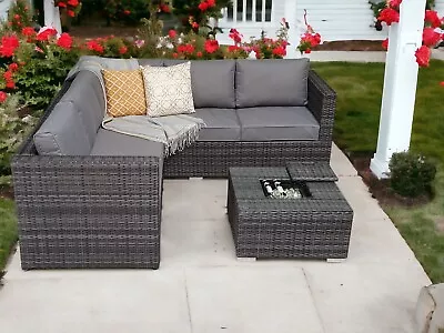 Outdoor Rattan Garden Furniture Corner 5 Seat Sofa Set  & Ice Bucket Table • £499