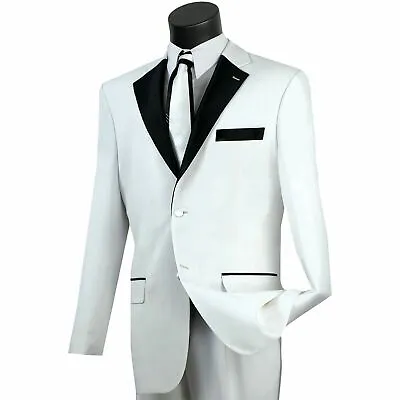 LUCCI Men's White Classic Fit Formal Tuxedo Suit W/ Sateen Lapel & Trim NEW • $90