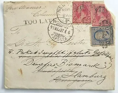 Vintage 1891 Cover Budapest Postmark TOO LATE Steamer SS Columbia Two Wars Ship  • $29.50