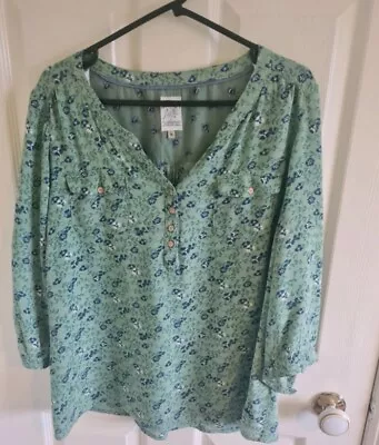 Stylish Mantaray Green Floral Blouse Top 3/4 Sleeves Size 16 • £2.95