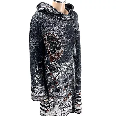 MISSONI Italy Knit Coat SIZE MEDIUM US8 ITA44 Gray Glitter Hooded Sweater Jacket • $249.95