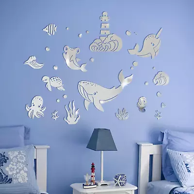 3D Acrylic Mirror Wall Stickers Whale Hammerhead Shark Narwhal Turtle Seahorse O • $18.61
