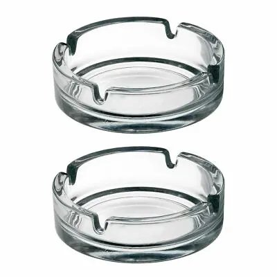 2 Round Glass Ashtray Stackable Clear Ash Tray Cigarette Smoking Home Pub Garden • £5.69