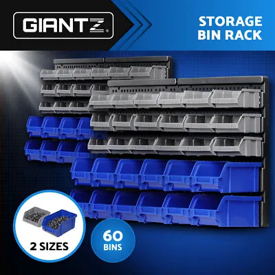 Giantz 60 Storage Bin Rack Wall Mounted Tools Organiser Shed Work Bench Garage • $53.95