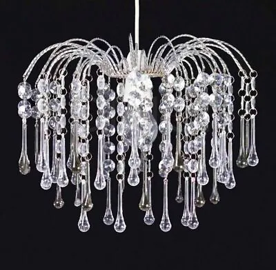 Chandelier Style Ceiling Light Shade Droplet Pendant Acrylic Crystal Bead Luxury • £14.75