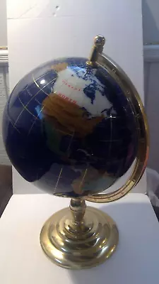 💥 21  Lapis Gemstone / Mineral ☆Blue World Globe With Bronze Metal Stand • $99