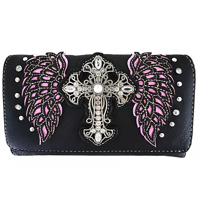 Western Cross Laser Cut Wing Country Handbag Purse Women Shoulder Bag Wallet Set • $21.95