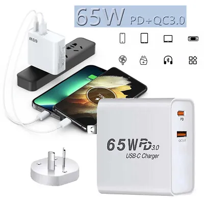 65W GaN Fast Wall Charger USB-C AC Power Adapter For IPhone IPad Macbook Samsung • $19.89