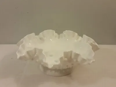 Fenton WHITE MILK GLASS HOBNAIL Flower Epergne Bowl • $25