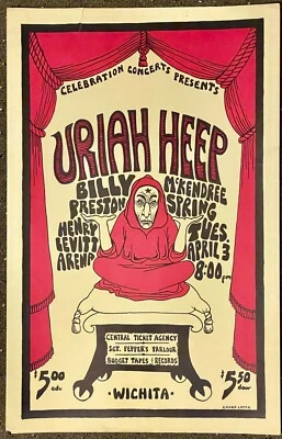 $225 • Buy VINTAGE 1973 Concert Poster: Uriah Heep, Billy Preston, McKendree Spring