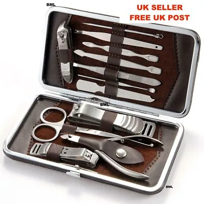 12 Piece Manicure Pedicure Nail Care Set Cutter Clippers Kit Case Mens Ladies UK • £5.99