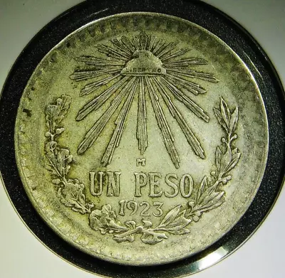 1923 Mexico Un Peso Libertad Cap & Ray W/ National Arms Silver Coin -- M Mark • $20