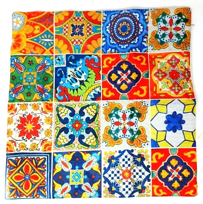 4 Throw Pillow Covers Mexican Talavera Tiles Dif Pattern Appr. 17 X18  New #D7 • $20.99