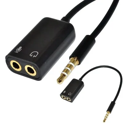 3.5mm Audio Headset Mic Y Splitter Cable Adapter TRRS To 2 TRS For Tabs Laptops • £3.44