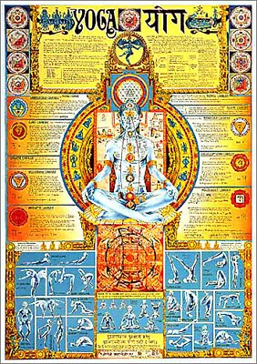 YOGA WALL CHART Chakras Positions And Paths Info-Packed Wall Chart 27x39 POSTER • £21.69