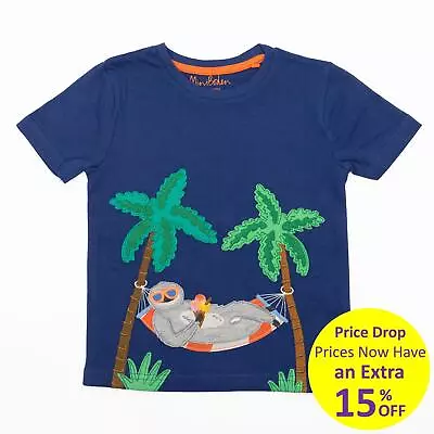 Mini Boden T Shirt Boys Starboard Blue Sloth Top Casual Fun Cotton Age 2–12 Yr • £11.01