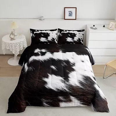 Cow Skin Pattern Comforter Set Full White Brown Animal Fur Print Quilt Set Fa... • $90.38