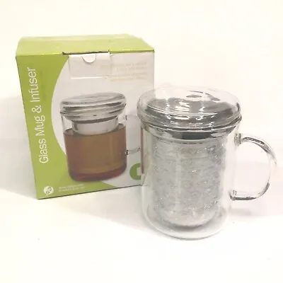 Adagio Teas Inc Glass Tea Mug And Stainless Steel Infuser With Lid 14 Oz New • $17.95