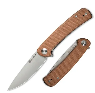 SENCUT Neches Folding Knife 3.2  10Cr15CoMoV Steel Blade Brown Micarta Handle • $37.49