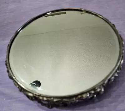 Antique/VTG Ornate Round Footed Beveled Mirror Pedestal Vanity Tray 10  X 2.5  • $58.98