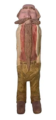 9.5” Carved Wood Man Folk Art English Handlebar Mustache Long Beard 1987 • $30.76