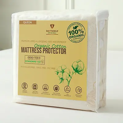 Deluxe Waterproof Organic Mattress Pad Protector Queen 100% Organic Cotton • $62.26