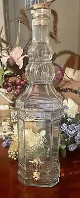 Large Glass Bottle With Gold Faucet & Cork 16 Inches Tall • $45