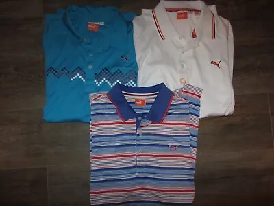 3 Lot Puma Men's Polo Golf Shirts L Blue White & Orange Casual Dress Lounge • $46.12