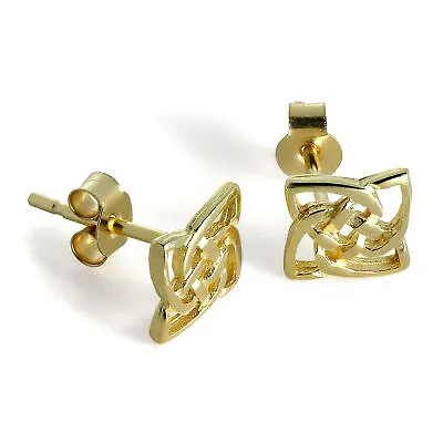 9ct Gold Square Celtic Knot Stud Earrings 375 Studs Irish Ireland • £55