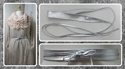 Bnwt Quirky Lagenlook Genuine Leather Silver-colour Narrow Obi/sash Belt • £16.99