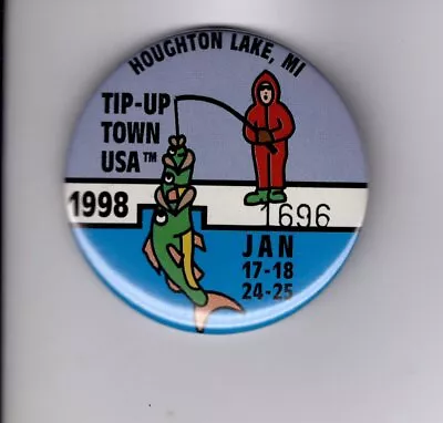 1998 Tip Up Town Badge Pin Pinback-michigan Dnr Deer Bear Fishing Patch License • $4.99