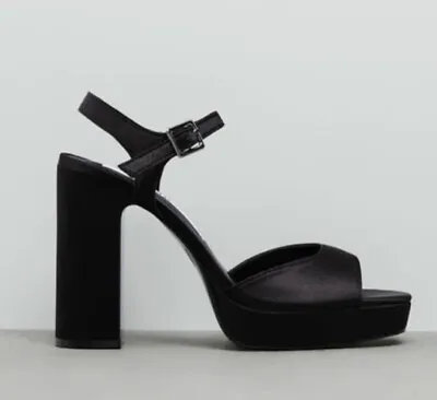 $25 • Buy Zara New Black Platform Heeled Sandals, Size 10
