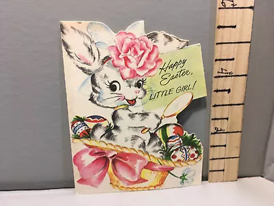 Vtg Easter Card 50's Little Girl Bunny Rabbit Eggs Basket By;Forget Me Not 2 • $6.99