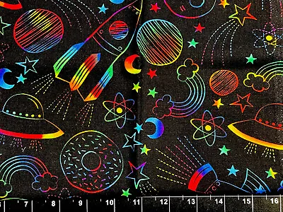 Tina Scrap Cosmos Planet Spaceship UFO Stars Galaxy Fabric Fabric 9 X21  COTTON • $2.89