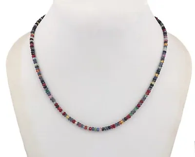 Natural RUBY EMERALD Sapphire Bead Jade Necklace Small Abacus Multi Faceted 925 • $6.99