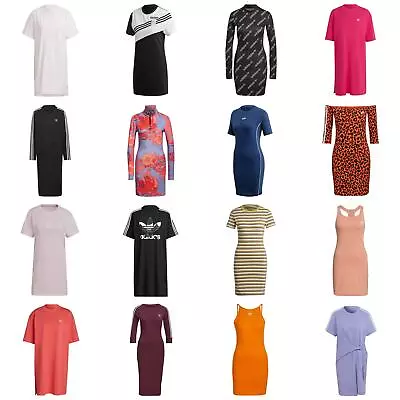 Adidas ORIGINALS WOMEN'S TEE DRESS BLACK PINK ORANGE SUMMER MIDI TREFOIL CUTE OG • £16.99