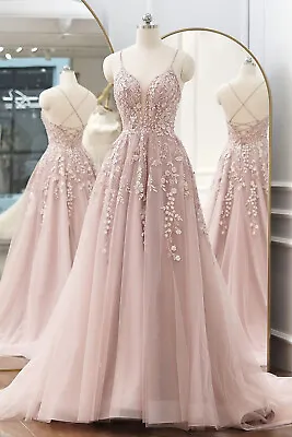 Size 10 Pink A-Line/Princess Tulle Floor Length Dress With Appliques • £125