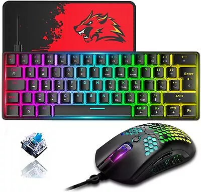 UK Layout 60% True Mechanical Gaming Keyboard  RGB Backlit Keypad Wireless Wired • £24.99