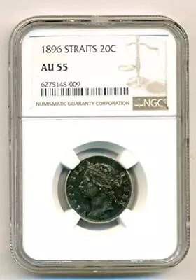 Straits Settlements (Malaysia) Victoria 1896 Silver 20 Cents AU55 NGC Toned • $154