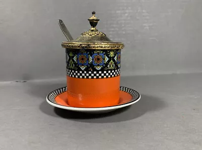 Vintage Victorian Jam Jelly Jar Lidded Spoon England Orange Container Plate • $19.96