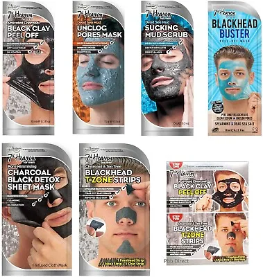 7th Heaven MENS FACE MASK PEEL OFF T ZONE PORE STRIPS FACIAL CARE FOR MEN CHOOSE • £3.95