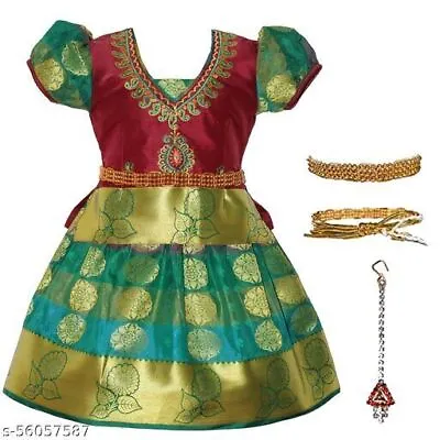 $34.79 • Buy South Indian Pattu Pavada Kid's Girl's Leela Pattu Lehanga Choli With Waist Belt