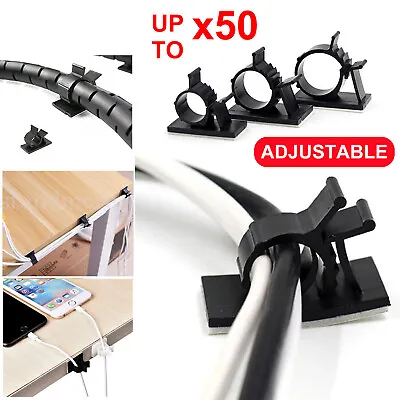 10/20/50 X Cable Clips Self Adhesive Cord Management Wire Holder Organizer Clamp • £2.28