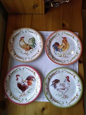 Set Of 4 Pier 1 Rooster Chicken Luncheon Plates 8-7/8  4 Designs • $20