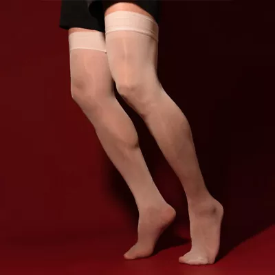 Men Sexy Ultrathin Long Socks Sheer See Through Shiny Silky Thigh High Stockings • $7.79