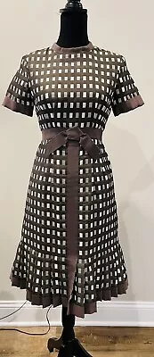 VTG Shannon Rodgers Jerry Silverman Brown Dress Kickpleats  MCM Mad Men XS • $39.90